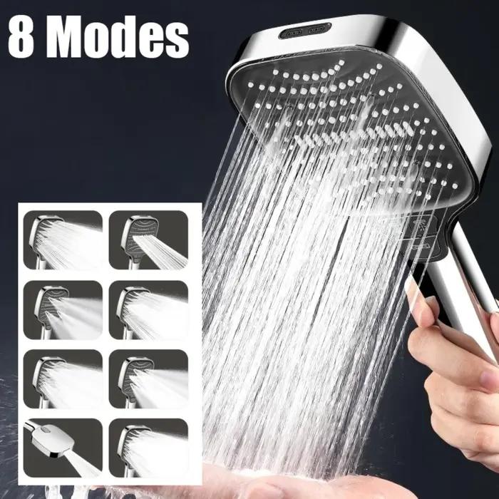 Pomme de douche turbo pressurisée 8 modes 12cm avec filtre ABS épais économie d'eau pour chasseurs