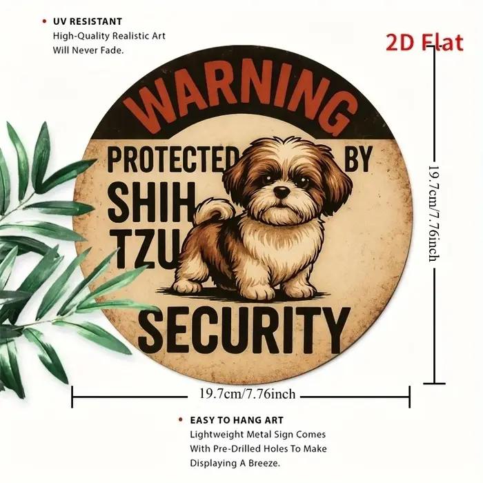 Décoration de Noël 2D imprimée à plat « Faites attention au chien » avec texte « Protégé par un Shih