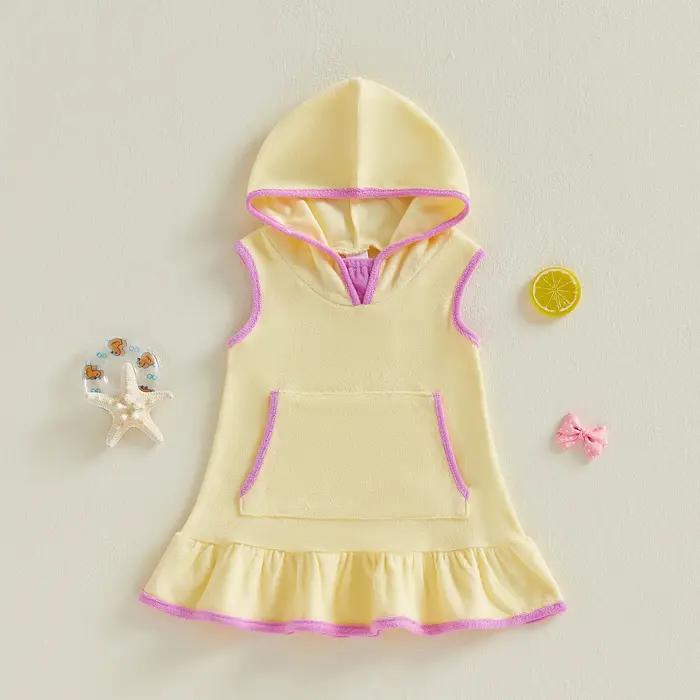 Robe de maillot de bain pour petites filles, à la mode, confortable, couleur contrastée, sans manches, ourlet à volants