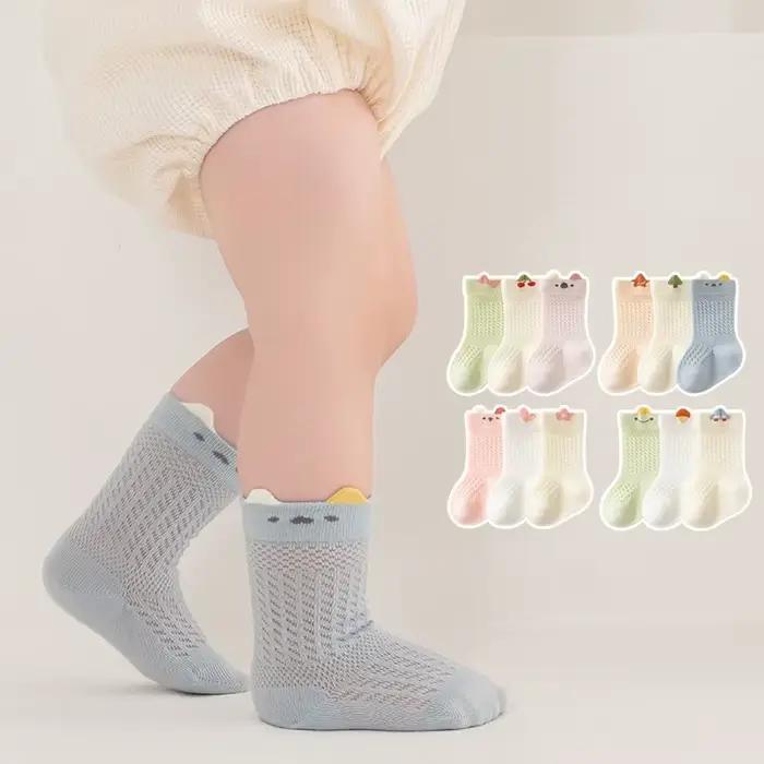 3 paires/lot chaussettes nouveau-né pour fille garçon 0-5 ans été mince coton maille infantile bébé