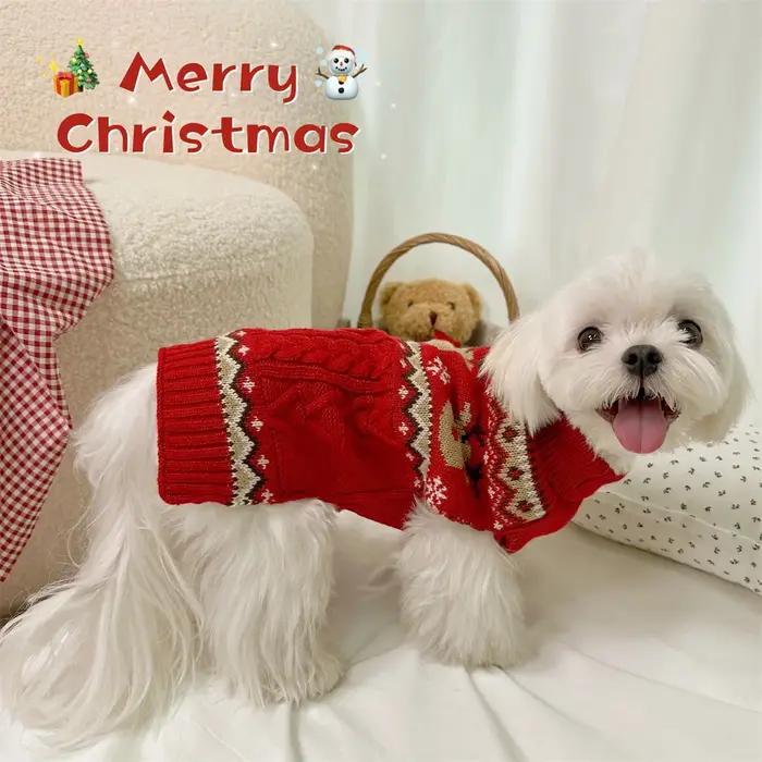 Noël rouge vert renne col haut pull doux pour chien chiot vêtements d'hiver