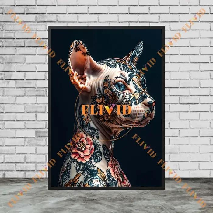 Affiche murale abstraite avec tatouage de chien et chat impression sur toile moderne sans cadre pour décoration de salon chambre enfants cadeau original