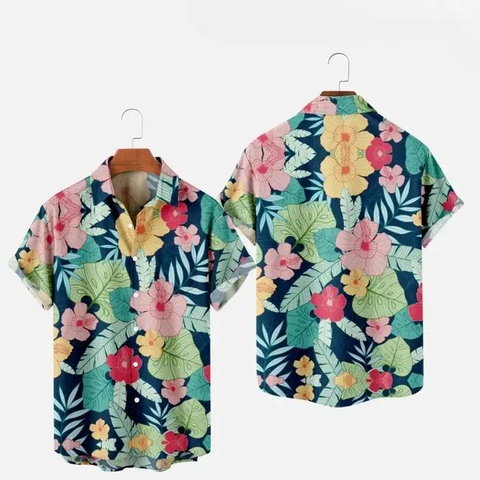 Mode homme été T-Shirts hawaïen impression 3d confortable décontracté un bouton chemises à manches courtes plage chemise