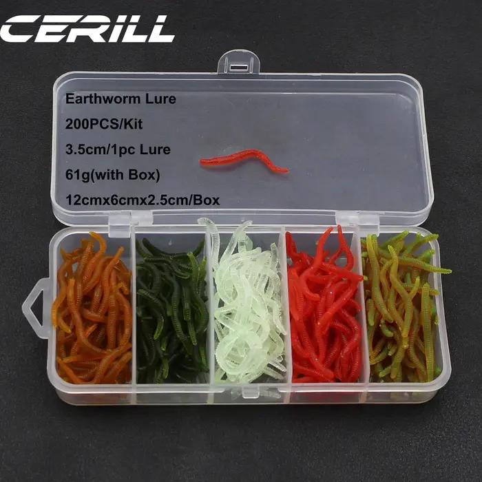 Cerill 200 pièces/kit 3.5 cm 0.14g vers de terre leurre de pêche souple réaliste odeur de poisson ve