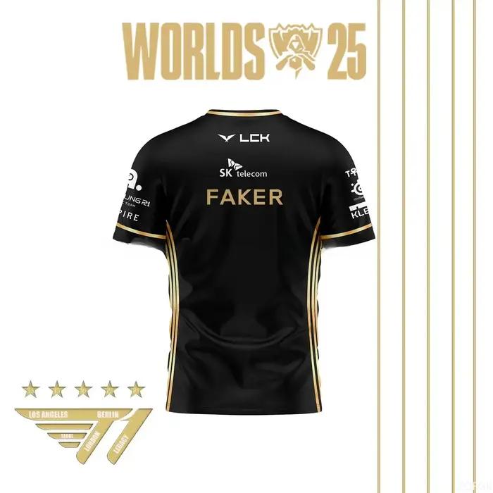 Faker Jersey League of Legends 2025 Champion du monde Maillot de l'équipe tout noir T-shirt Lol Espo