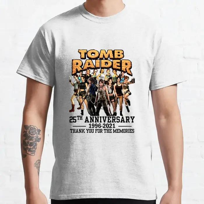 T-Shirt 100% Coton Homme Vintage Tomb Raider Décontracté pour Occasions Spéciales Hauts Retro Jeu Vidéo