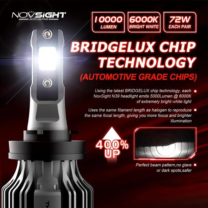 NOVSIGHT phare de voiture Led H1 H3 H4 H7 H11 H8 H9 H13 9005 9006 9007 9003 72W 10000LM 6000K ampoul