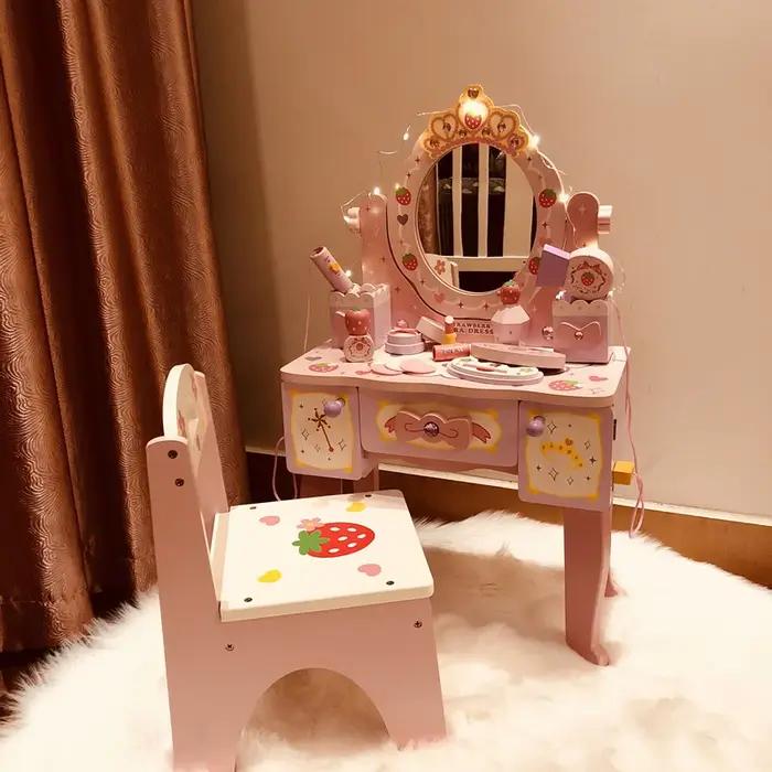 Jouets de maison en bois pour enfants, table de princesse simulée, cadeau d'anniversaire pour fille,