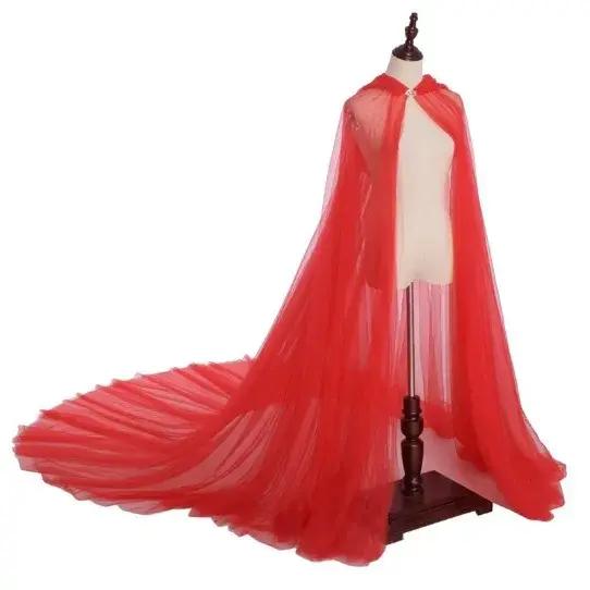 Cape à capuche rétro en Tulle pour femme, Cape de mariée Vampire, noir/rouge/blanc, couleur unie, Ca