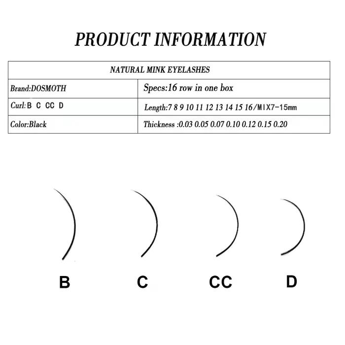 7 plateaux 16 rangées/étui extensions de cils de vison individuelles supples Extension de faux cils