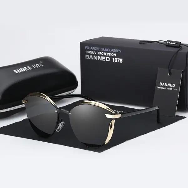 Lunettes de soleil polarisées de luxe oeil de chat en acier inoxydable pour femmes protection UV400 ocassions spéciales