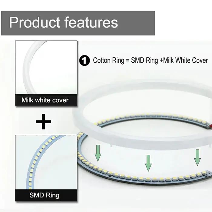 Lampes en forme d'yeux d'ange pour BMW, 2 x(131MM + 106MM) LED double couleur, anneaux en coton, SMD