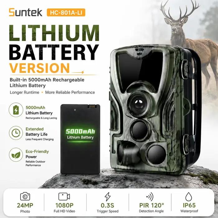 Caméra de chasse extérieure, 24MP, 1080P, 5000 mAh, batterie au lithium, vision nocturne, observatio
