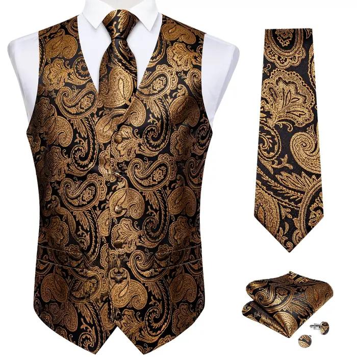 Ensemble gilet et cravate pour homme à motif cachemire – Gilet formel avec pochette de poche, idéal