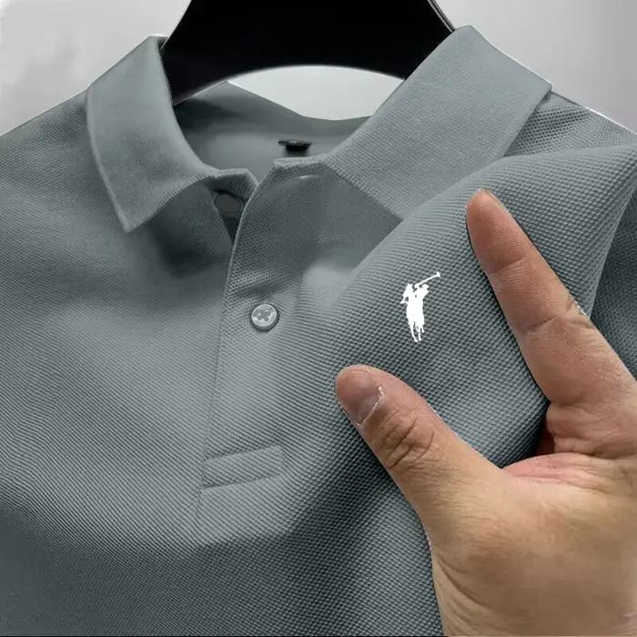 Polo imprimé en polyester décontracté pour hommes, haut de gamme, collection été, avec boutons et appliques pour un style élégant et confortable pour les activités quotidiennes et les occasions spéciales