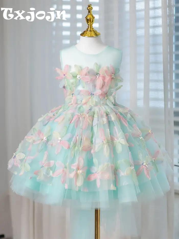 Robe de princesse colorée à fleurs 3D pour enfants