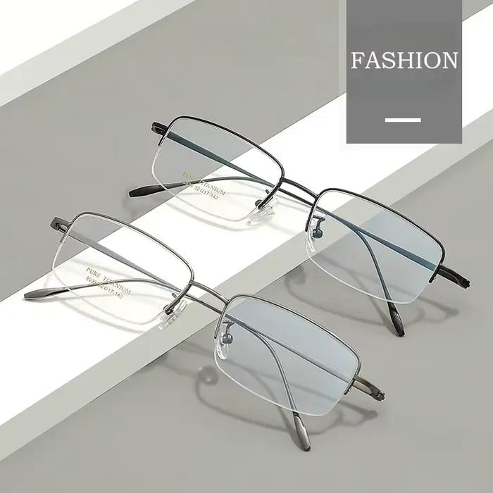 YIMARUILI Ultra-léger affaires luxe optique-lunetterie rétro carré pur titane Prescription demi-mont