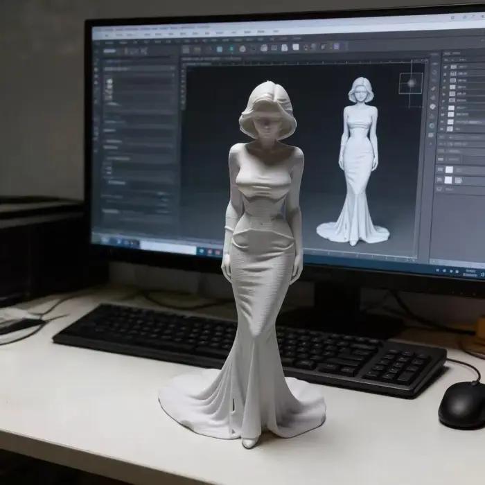 Statue de déesse imprimée en 3D cheveux courts blancs robe de soirée élégante figurine de bureau moderne minimaliste occasions spéciales cadeau d'anniversaire mariage