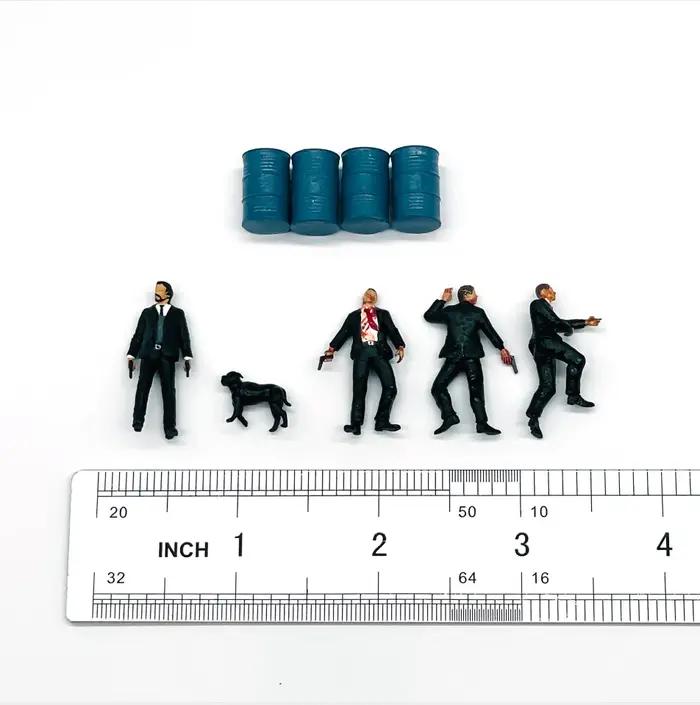 Modèle à l'échelle 1/64 John Wick et Dog contre. Figurines statiques de Simulation de voiture en all