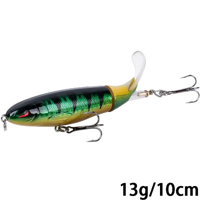Leurre Whopper Popper de pêche à queue rotative en ABS robuste avec crochets triples pour pêche en mer, plage, lac et rivière