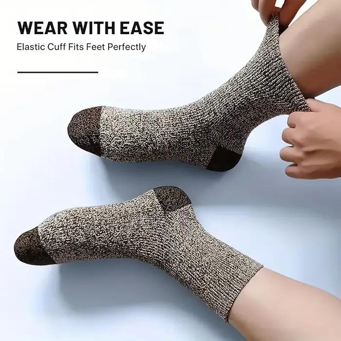Lot de 5 paires de chaussettes homme en laine mérinos extra épaisses - Chaussettes de randonnée thermiques pour temps froid