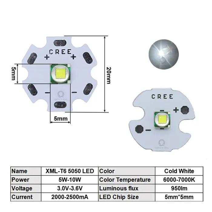 Puce émetteur LED haute puissance, 10 pièces, XML XM-L T6 LED T6 U2 10W blanc chaud, 16mm 20mm PCB p
