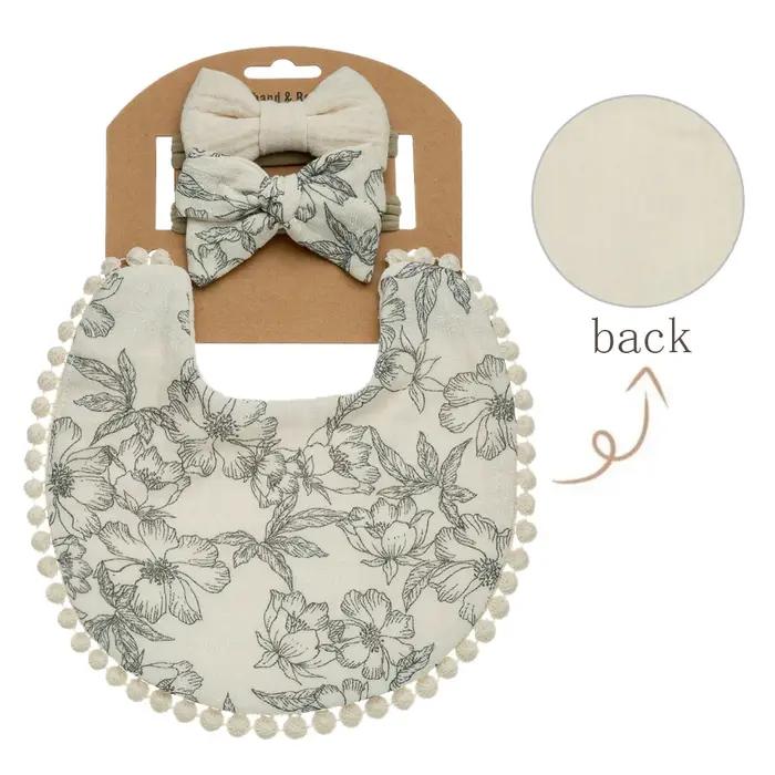 Ensemble de bavoirs et bandeaux à motifs floraux en lin pour bébé de 1 à 3 ans, accessoire pratique et élégant pour garçons et filles, idéal pour sorties et occasions spéciales