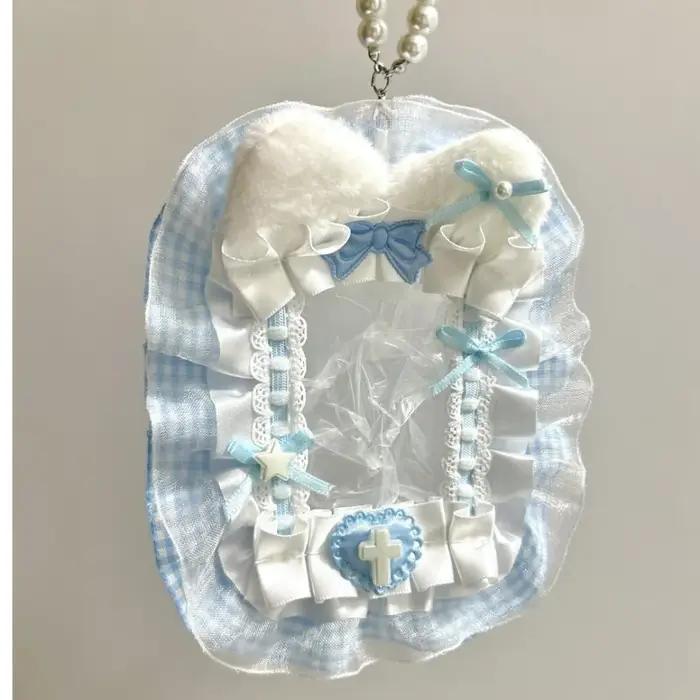 Doux bricolage porte-carte en peluche avec ruban Anime dentelle Photocard étui Lolita idole affichag