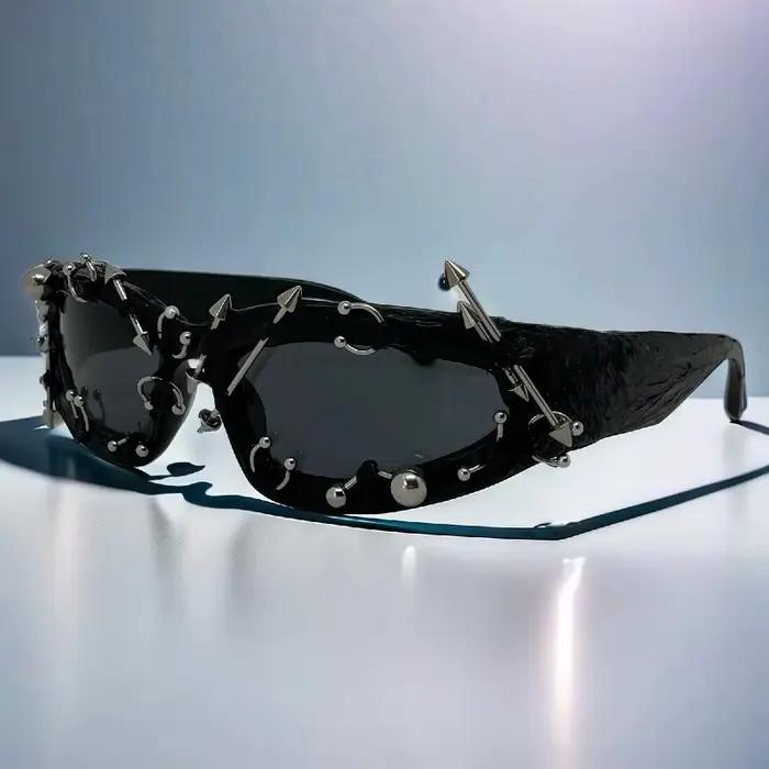 Lunettes de soleil à rivets personnalisées pour hommes et femmes, monture cloutée en métal rétro, un