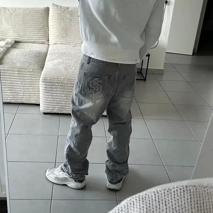 Y2K rétro jean couleur claire motif Dollar broderie épissure Denim pantalon gothique Hip Hop Streetw