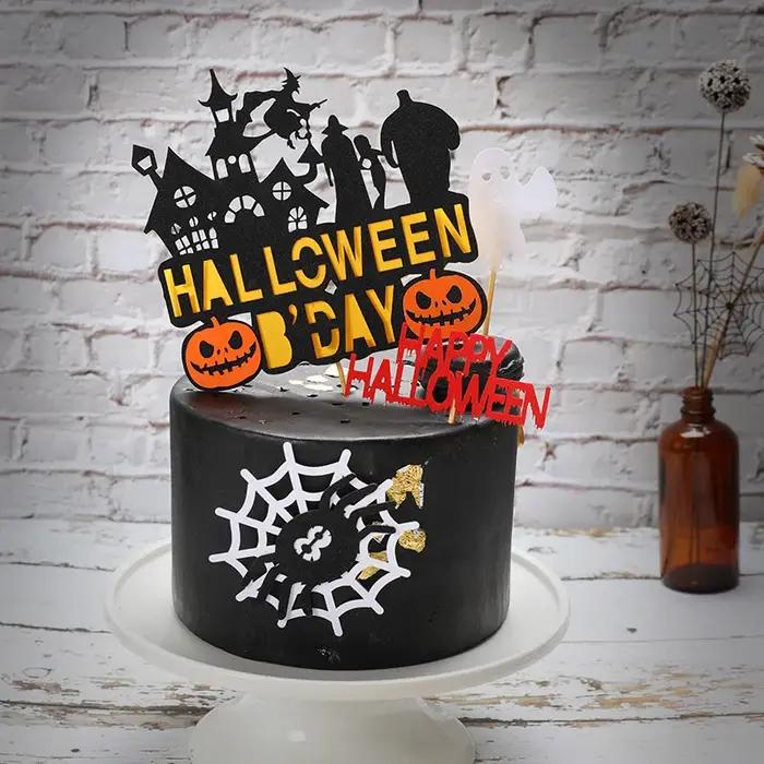 Drapeaux de gâteau en carton Halloween Citrouille Château Fantôme Sorcière Vampire Décoration Fête Anniversaire Mariage Enfant Bricolage Occasions Spéciales