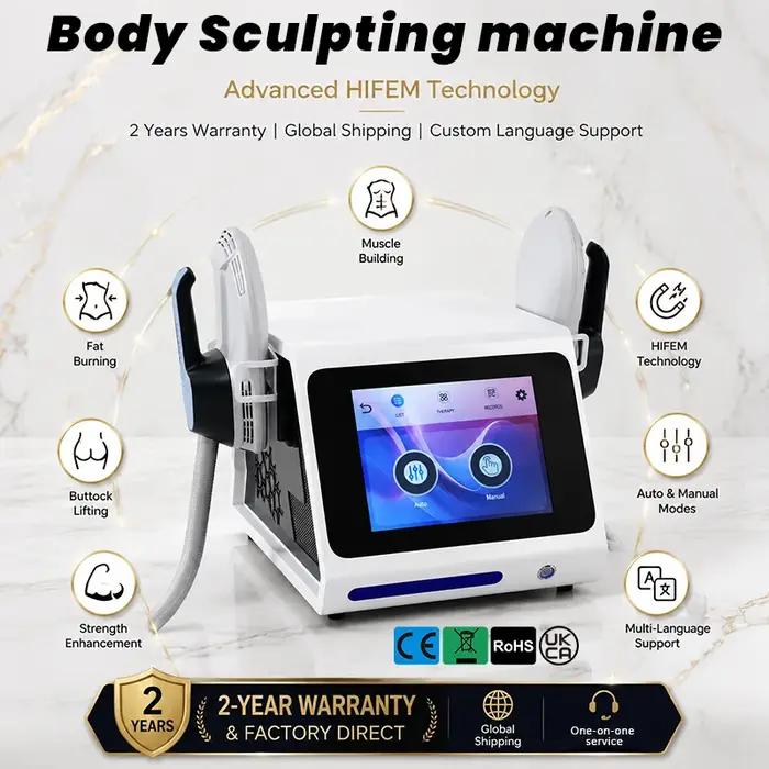 Appareil de Sculpture Corporelle Professionnel Mecavie 6500W Hi-EMT, Machine Amincissante à Double Poignée pour le Renforcement Musculaire et la Combustion des Graisses par EMS