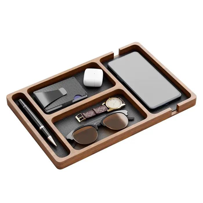 Ooden bureau boîte de rangement de bureau cloison en bois massif boîte de rangement téléphone portable casque débris boîte de rangement plateau de rangement en bois