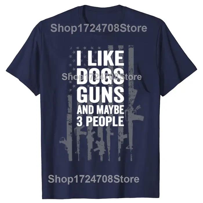 T-shirt homme et femme 100% coton, humoristique et décontracté, à la mode, I Like Dogs Guns and Mayb