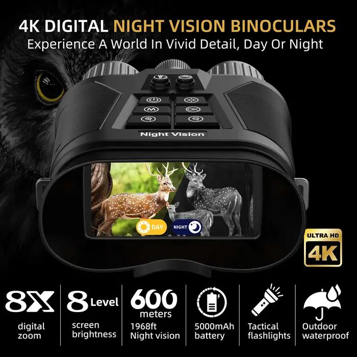 Jumelles vision nocturne 4K HD Tinsol zoom 8x 600m IR - Pour chasse et observation nocturne anti-tremblement