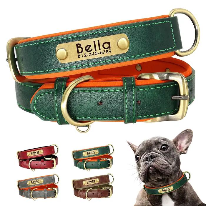 Collier pour chien avec plaque signalétique en cuir PU personnalisé