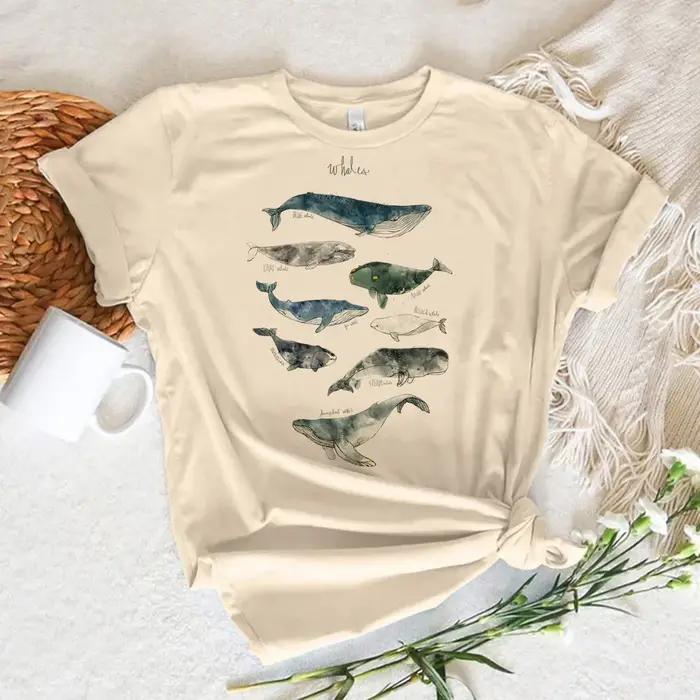 T-shirt baleine pour femmes, streetwear, graphique japonais, y2k, vêtements de styliste