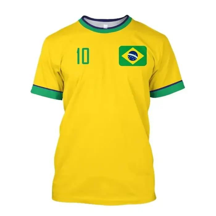 Équipe nationale du Brésil # 10 t-shirts de football, t-shirt de football imprimé drapeau du Brésil, haut respirant à séchage rapide pour hommes, femmes et enfants