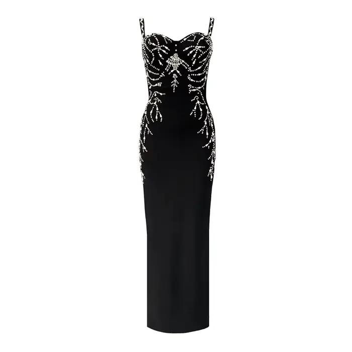 Femmes élégantes perles robe de pansement Spaghetti sangle moulante vêtements Club fête robes de soirée