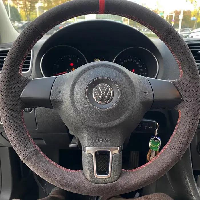 Housse de volant de voiture personnalisée en daim, 100% adaptée à Volkswagen Golf 6 Mk6 VW Polo Sagi