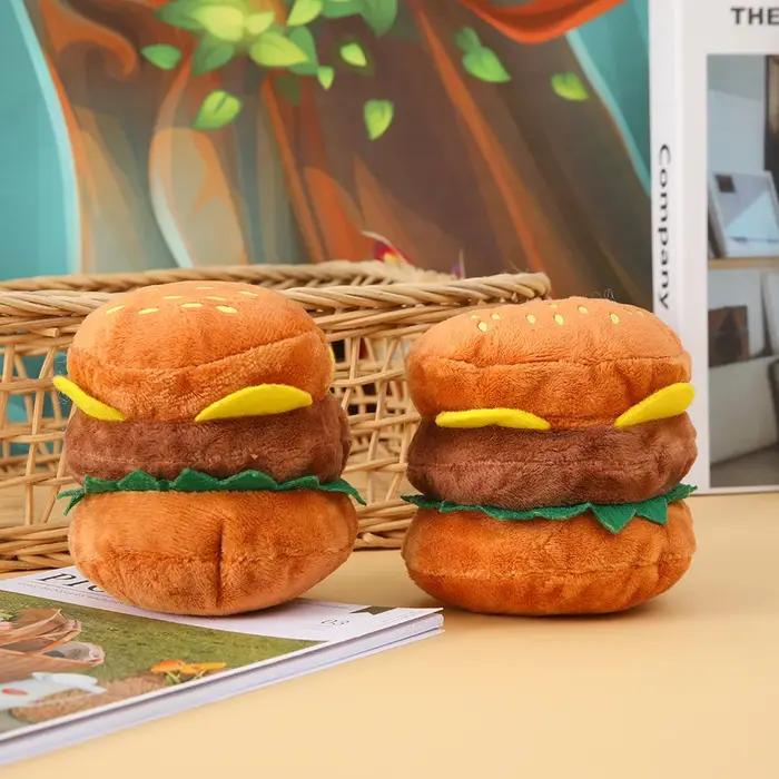 Jouet à mâcher pour chien Hamburger-jouet en peluche grinçant pour le nettoyage des dents
