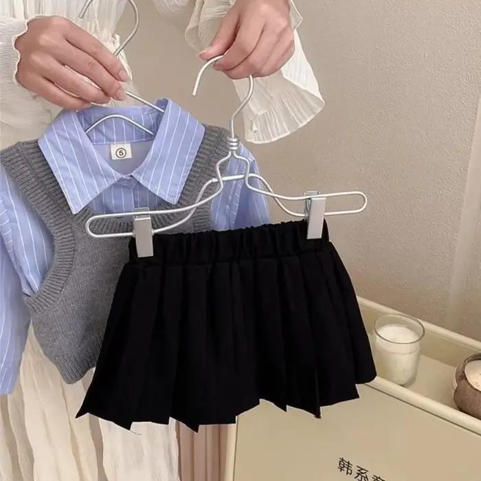 Ensemble de vêtements pour bébé fille, chemise en coton et jupe plissée, tenue à la mode, printemps, automne, hiver, pour enfant de 1 à 10 ans, ajustement parfait, col en V, boutonnage simple
