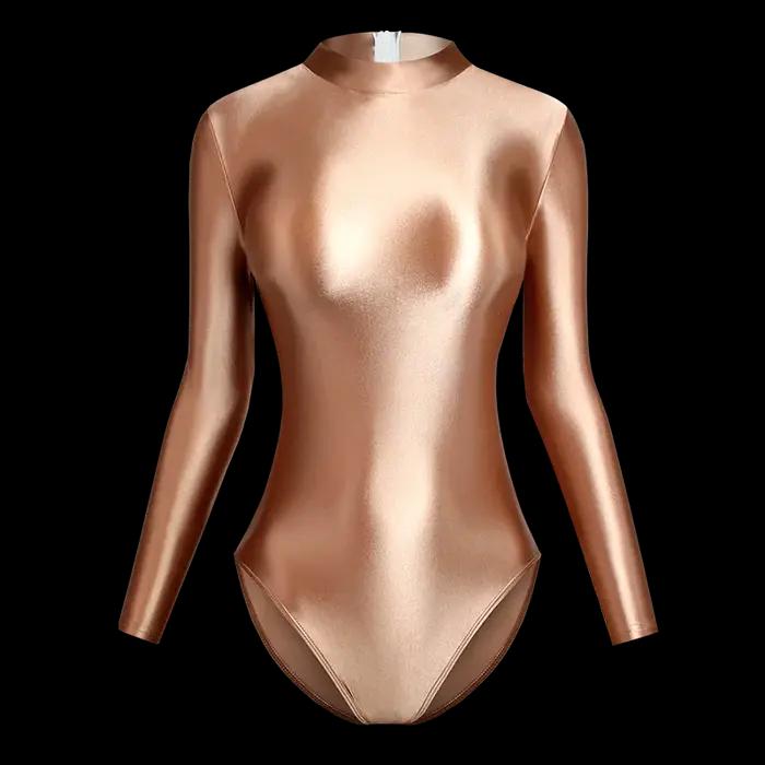 Maillot de bain une pièce en satin brillant japonais sexy pour femmes avec fermeture éclair et coupe haute pour nage et occasions spéciales