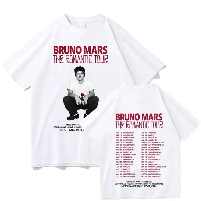 T-shirt Bruno Mars The Romantic 2026 Tour pour hommes et femmes, hauts d'été 100% coton, vêtements streetwear pour fan de musique, idéal pour les concerts et les sorties entre amis