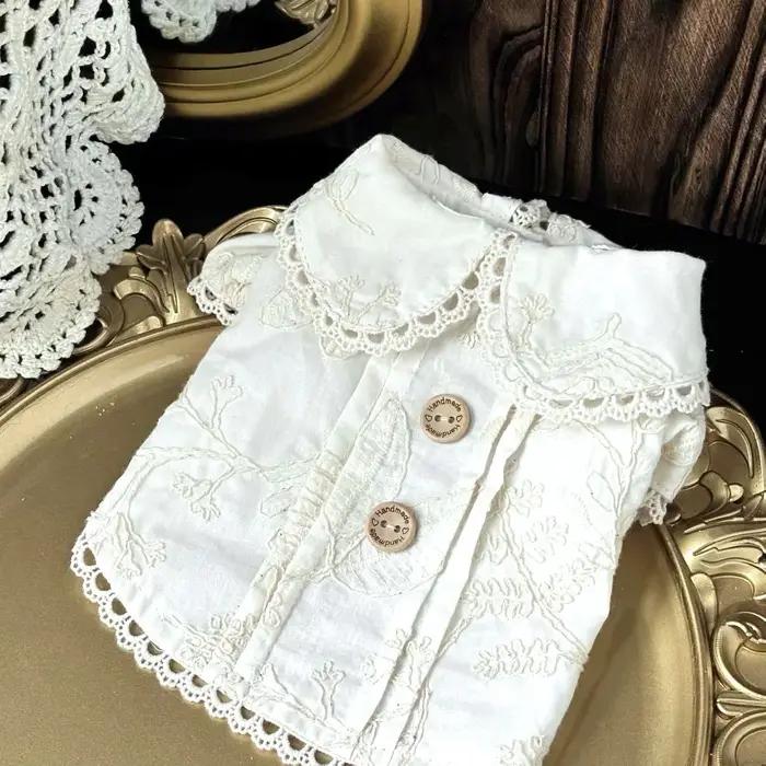 Chemise brodée pour chat et chien, gilet imprimé à revers pour petit chien, vêtements pour chiot, vê