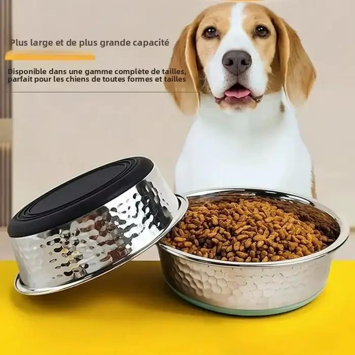 Bol pour chien et chat en acier inoxydable, antidérapant, grande capacité, bol pour animaux de compagnie gaufré, bol pour nourriture pour chien épaissi, ustensiles pour animaux de compagnie