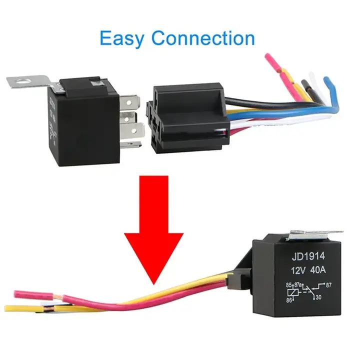 Relais automobile étanche 12v 5 broches 40a, relais de voiture avec Terminal en cuivre noir et rouge, relais automatique avec prise de relais, 1 pièce