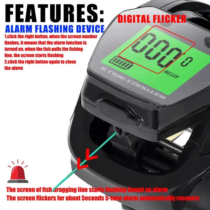 Nouveau Moulinet de pêche Baitcasting électronique grand écran Led haute vitesse 7.2: 1 10kg eau sal
