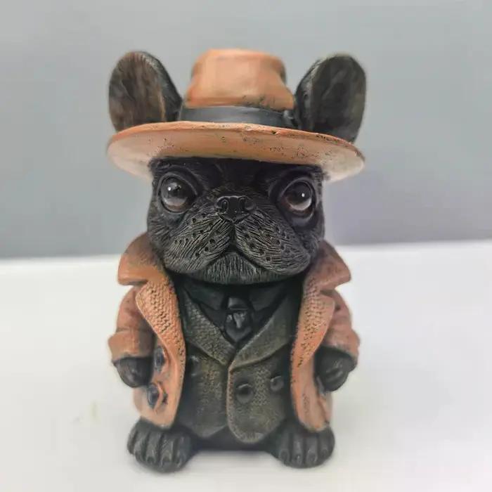 Statue de bouledogue français faite à la main, décoration de jardin, artisanat en résine, cadeau pou