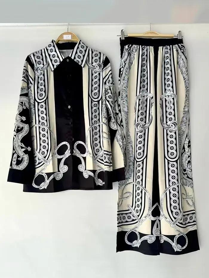 SuperAen – ensemble deux pièces pour femmes, chemise imprimée géométrique rétro, pantalon taille hau